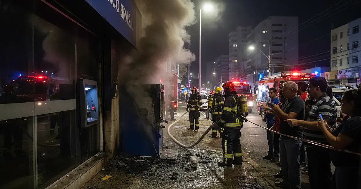 Incêndio em caixa eletrônico do Banco do Brasil mobiliza bombeiros e assusta moradores em São Vicente