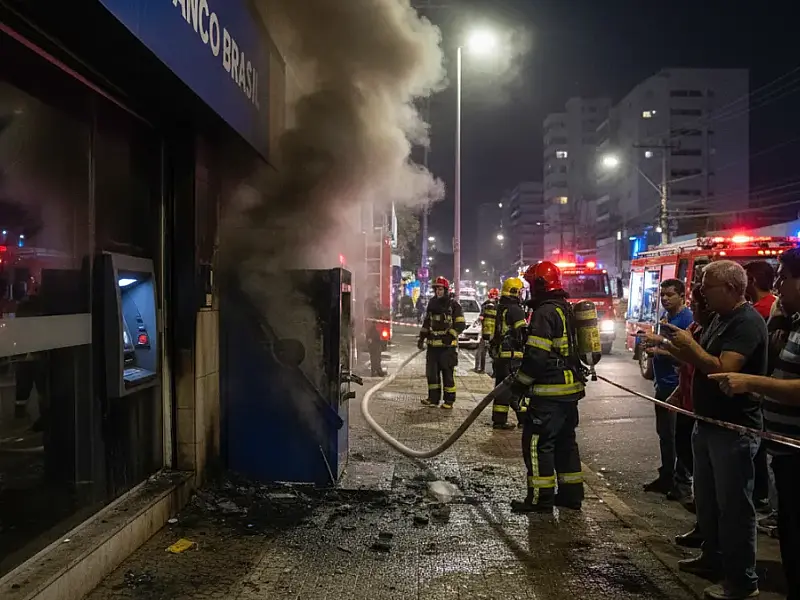 Incêndio em caixa eletrônico do Banco do Brasil mobiliza bombeiros e assusta moradores em São Vicente