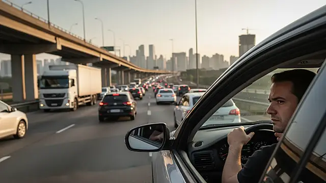Tráfego intenso marca a manhã de segunda-feira no Sistema Anchieta-Imigrantes, sentido capital paulista.