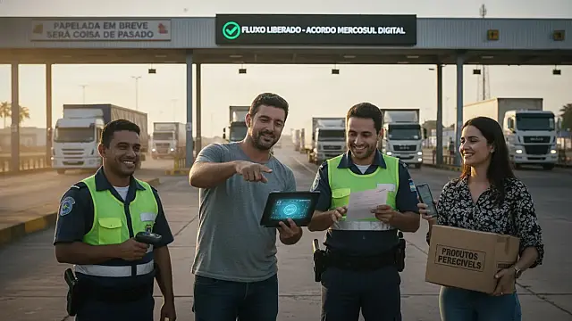 Caminhões de carga em zona de fronteira: novo acordo promete acelerar liberação aduaneira no Mercosul.