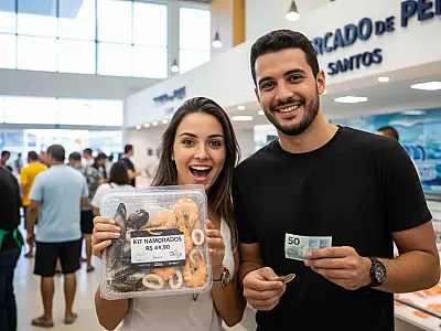 Kits de frutos do mar no Mercado de Peixe de Santos oferecem sofisticação e economia para o Dia dos Namorados.