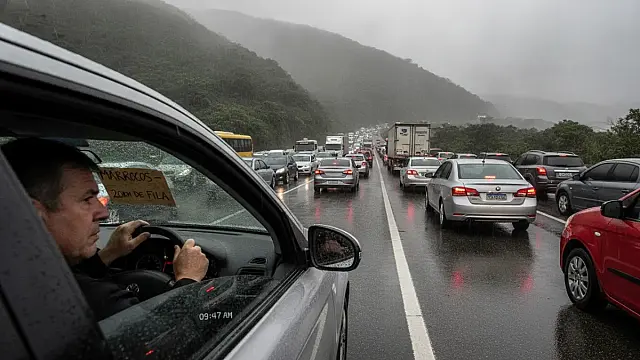 Sistema Anchieta-Imigrantes registra tráfego intenso e pontos de parada na manhã desta segunda-feira. Foto: Reprodução/Ecovias