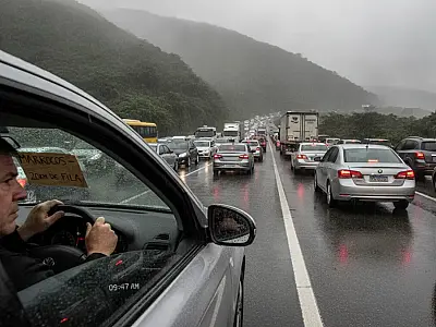 Sistema Anchieta-Imigrantes registra tráfego intenso e pontos de parada na manhã desta segunda-feira. Foto: Reprodução/Ecovias