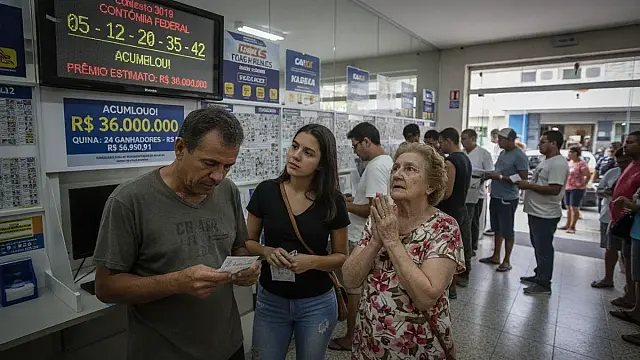 Sorteio da Mega-Sena realizado no Espaço da Sorte em São Paulo; prêmio principal acumulou novamente.