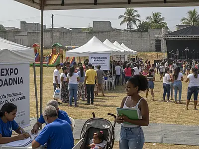 1ª Expo Cidadania em São Vicente oferece serviços sociais, oficinas de qualificação e lazer gratuito para a comunidade no Tancredo Neves.