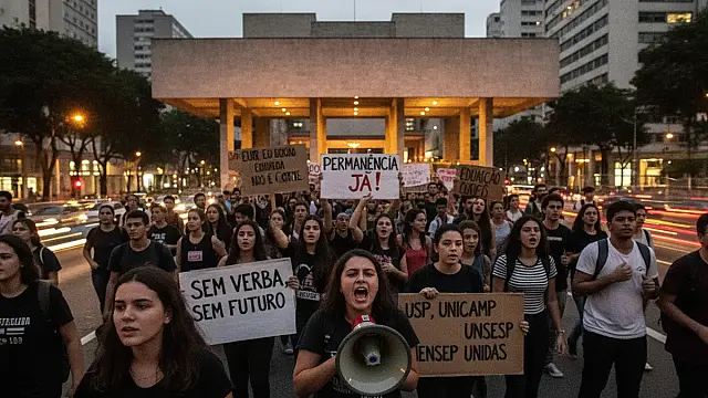 Estudantes se concentram em frente ao MASP antes de seguirem em marcha para a Alesp.