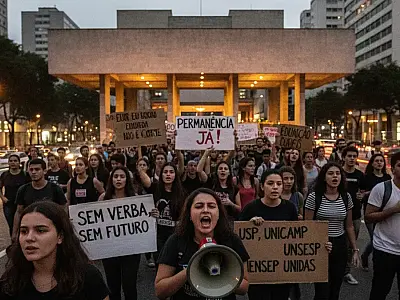 Estudantes se concentram em frente ao MASP antes de seguirem em marcha para a Alesp.