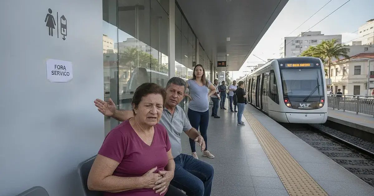 Falta de banheiros nas estações do VLT de Santos vira polêmica e mobiliza Câmara Municipal