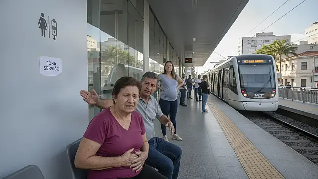 Estações da segunda fase do VLT em Santos funcionam sem banheiros para passageiros.