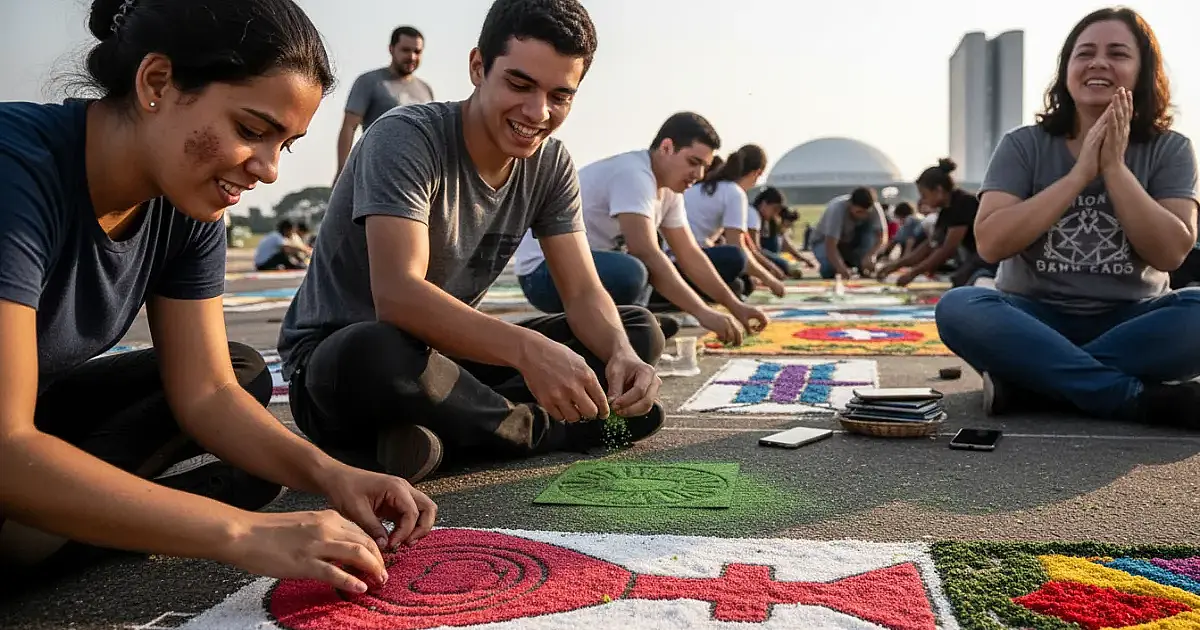 Jovens trocam telas por tradição: o movimento por conexões reais nos tapetes de Corpus Christi