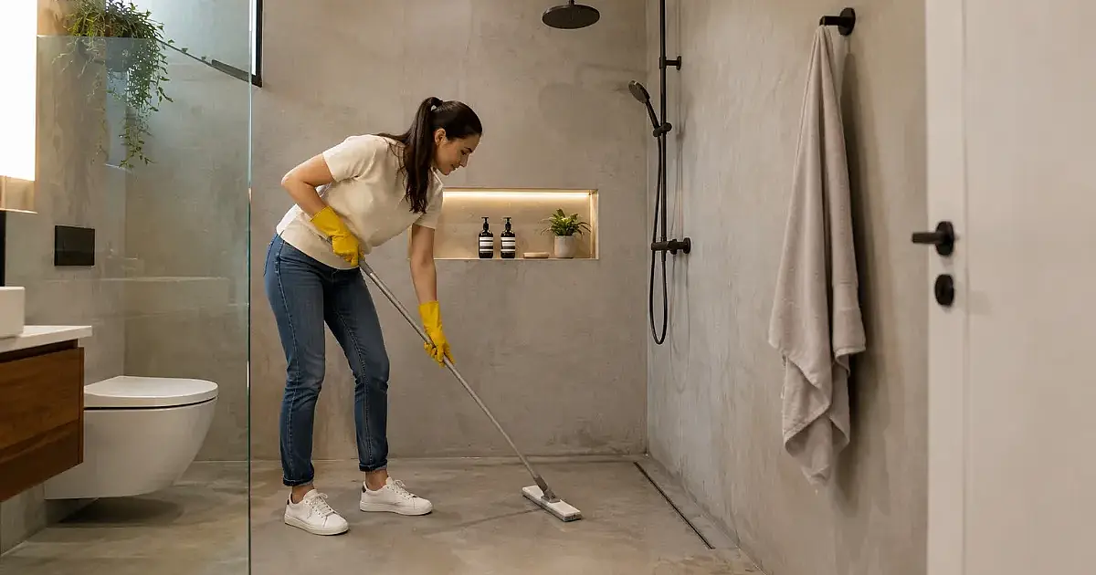 Chuveiro aberto com microcimento: a solução definitiva para o mofo e o fim da limpeza pesada do box