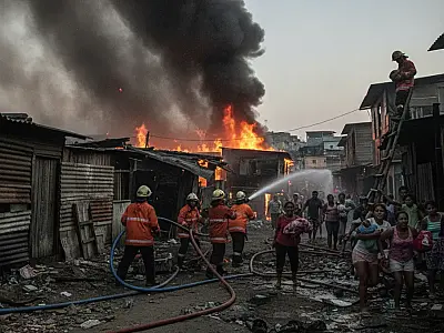 Corpo de Bombeiros atua no combate ao incêndio em Paraisópolis, na Zona Sul de São Paulo.