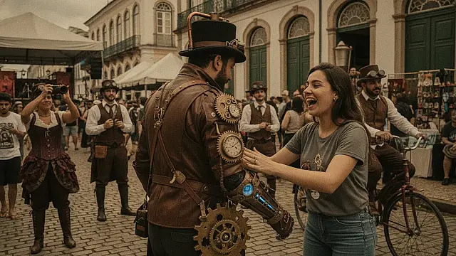 O Centro Histórico de Santos serve de pano de fundo para a estética vitoriana e futurista do Festival Steampunk.