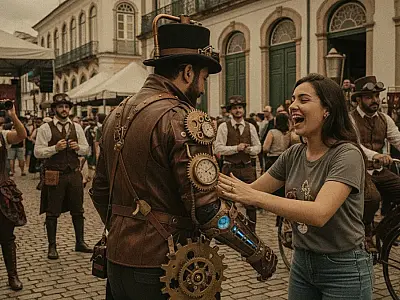 O Centro Histórico de Santos serve de pano de fundo para a estética vitoriana e futurista do Festival Steampunk.