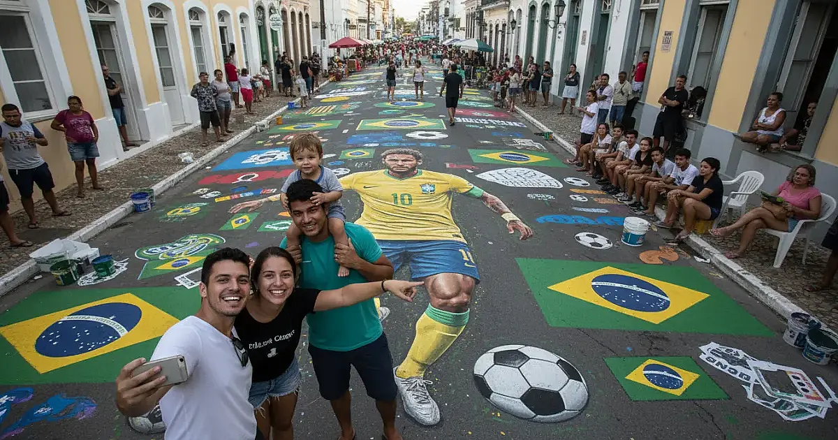 Tradição viva: Rua em Santos vira galeria a céu aberto com homenagem a Neymar para a Copa