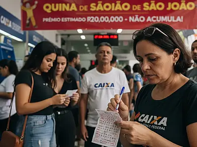 Apostas para a Quina de São João podem ser feitas em lotéricas ou pela internet.