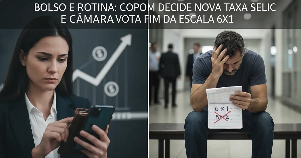 Bolso e rotina: Copom decide nova taxa Selic e Câmara vota fim da escala 6x1