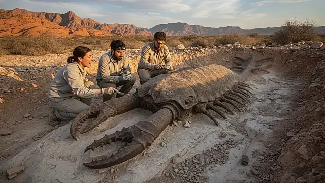 Reconstituição artística do Teratopterus xiushanensis, escorpião marinho gigante do período Siluriano.