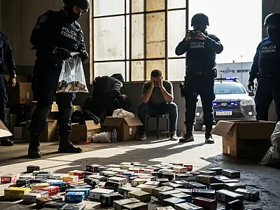 Agentes da Polícia Federal em operação de busca e apreensão contra o comércio clandestino de cigarros eletrônicos.