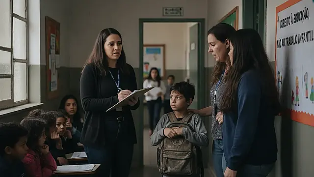 Ação integrada em Guarujá mobiliza equipes de educação e assistência social para combater o trabalho infantil nas escolas.
