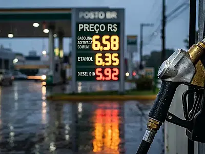 Posto de combustível com preços de gasolina e diesel em destaque no Brasil.