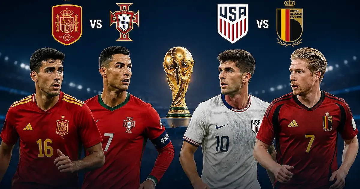 Copa do Mundo 2026: Espanha x Portugal e EUA x Bélgica decidem vaga nas quartas