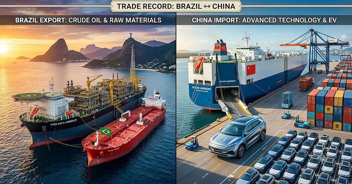 Brasil e China quebram recorde comercial com explosão de elétricos e petróleo