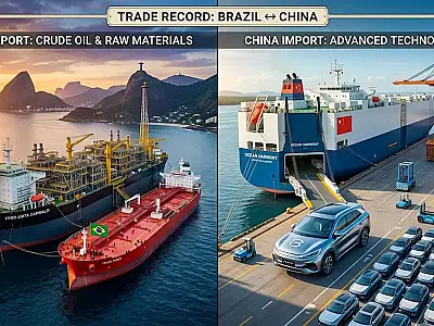 Navios cargueiros no complexo portuário brasileiro operam sob alta histórica de exportações para o mercado asiático.