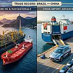 Brasil e China quebram recorde comercial com explosão de elétricos e petróleo