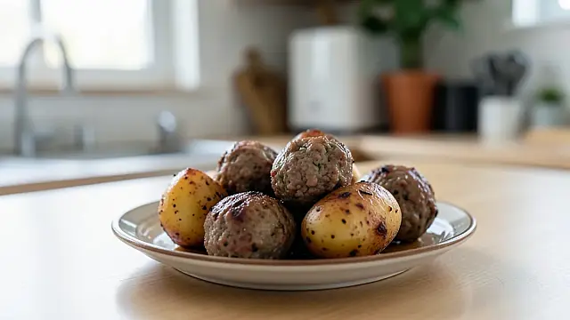Assado de batata com almôndegas é opção para variar o almoço