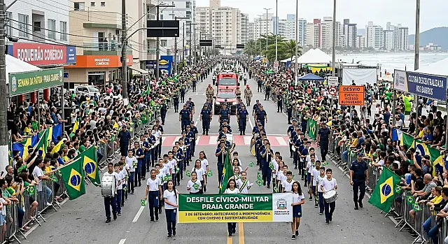 Semana da Pátria em Praia Grande: desfile cívico e agenda cultural agitam o feriado