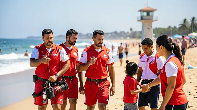 Guarda-vidas monitora as condições do mar nas praias do Guarujá durante operação de segurança.