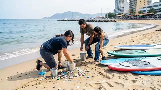 Projeto em Santos troca limpeza da praia por empréstimo gratuito de pranchas