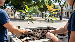 Praia Grande e Instituto Leão do Mar plantam árvores no bairro Maracanã