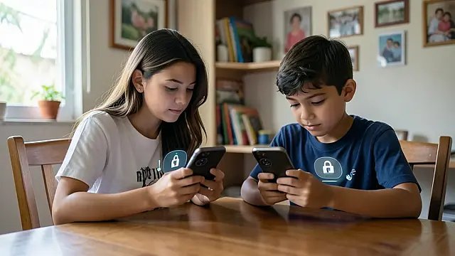 Representação editorial dos novos recursos de supervisão familiar para contas de adolescentes no WhatsApp.